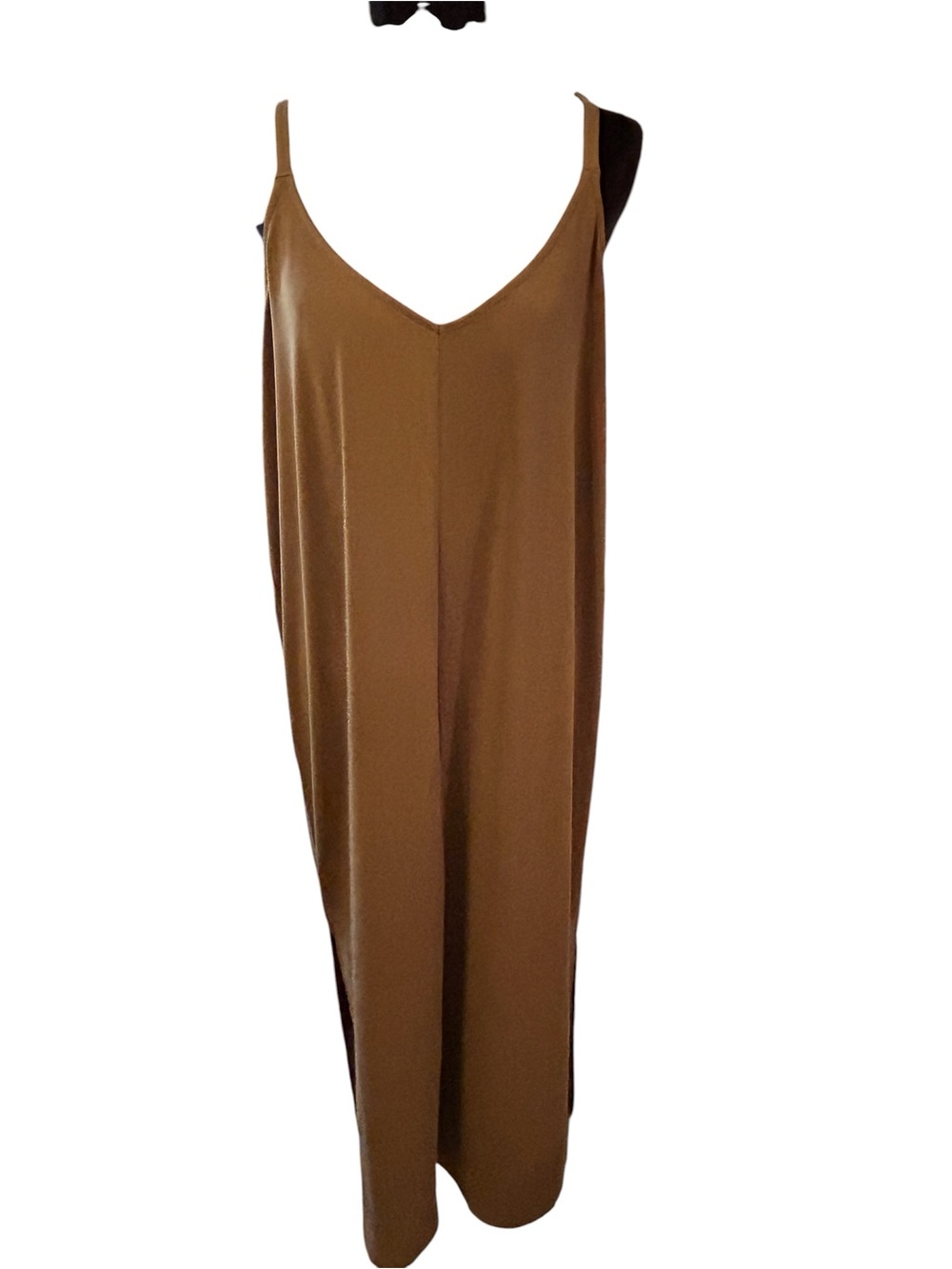Zenana Outfitters Mustard Brown V-Neck Maxi Dress Plus 1XL